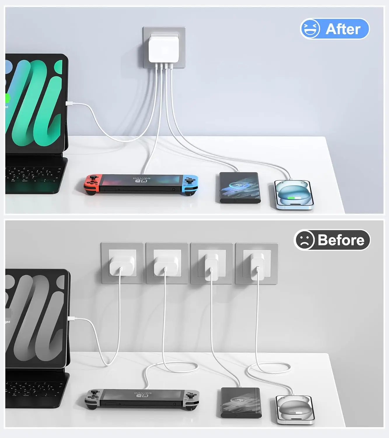 40W USB-C Wand-Ladegerät Mit 4 Ports (PD + QC 3.0) - Schnelllade-Adapter Für IPhone, IPad, Galaxy & Mehr