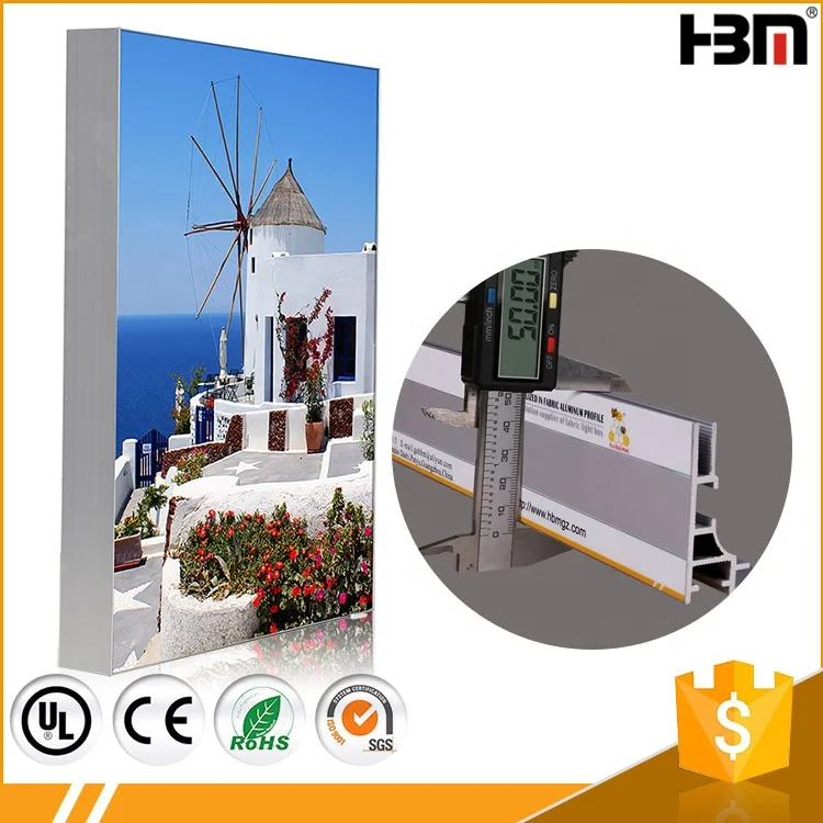 50mm Thick Flex Banner Cloth Graphic Frameless Fabric Light Box With Rubber Seal