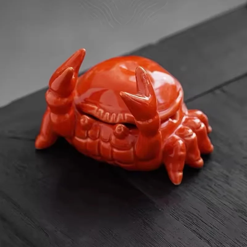 Promotional Creative Ceramic Cigar Ashtray with Lid Cute Crab Design for Office Home Living Room Decoration Ornaments Ash Tray