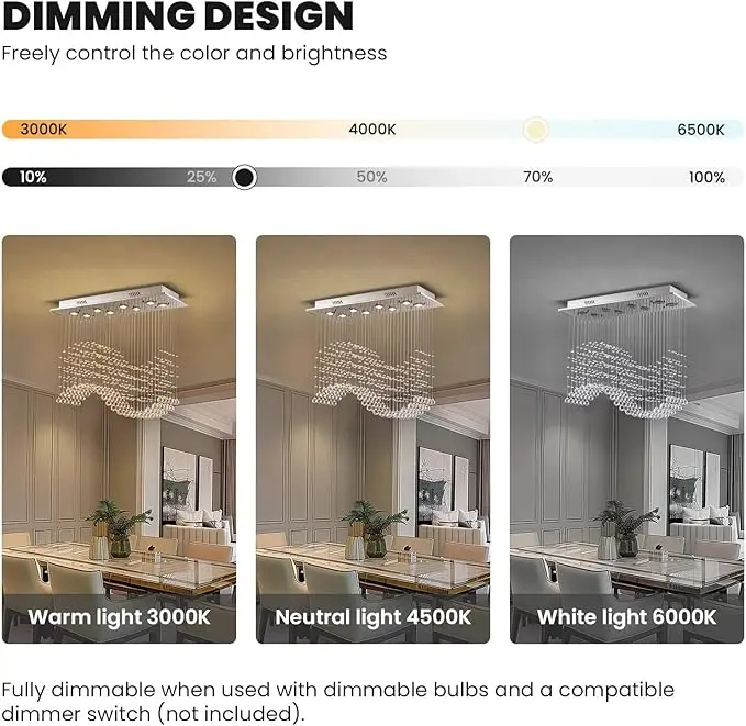 High Quality Luxury Lighting Rectangular Dining Table K9 Crystal Raindrop Luminairesuspen Modern Maison Chandelier Pendant