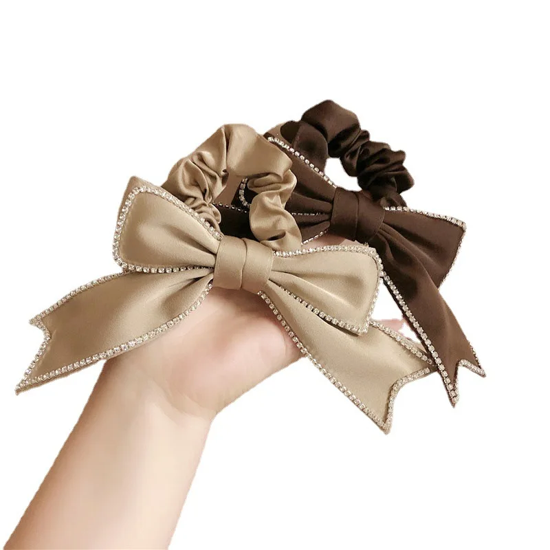 Оптовая продажа, новинка, модная лента для волос с большим бантом и стразами, элегантная ретро-заколка для хвоста, головной убор