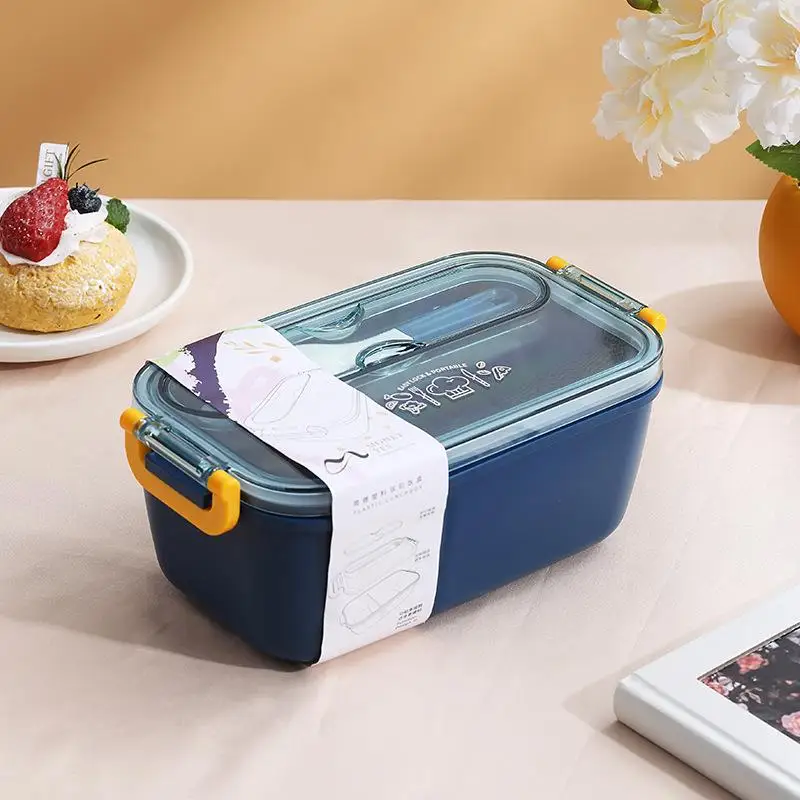 1200ML BPA-Free Portable Microwave Lunch Box Cutlery Simple Partition Plastic Lunch Box for Students Office Workers Plastic Lid