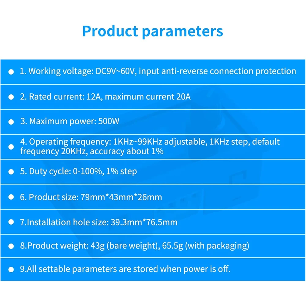 Speed Controllers Regulators, 9-60V, 12A, 500W, PWM - detail 14