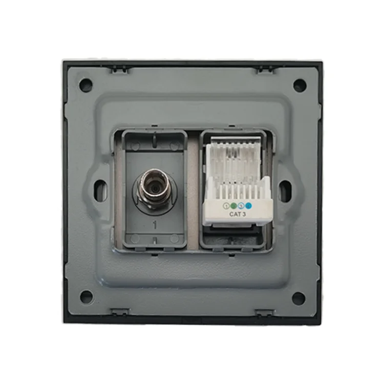 Factory Hot Wholesale Selling British Standard One Telephone Socket With Satellite PC Wire Drawing Standard Grounding for Home