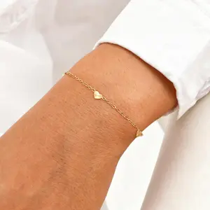 Fashion Chain and Link Bracelets Four Small Heart Women's Stainless Steel 18 Gold Plated Bracelets