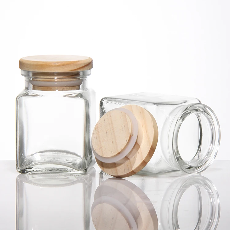 Square Bamboo Glass Jars 200ml (Pre-Order)