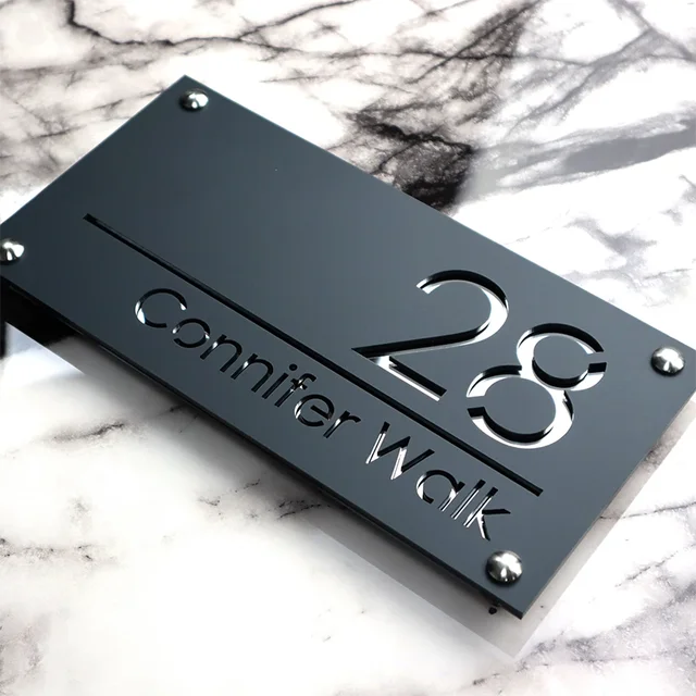 Laser Cut Matt Dark Gray RAL7016 & Copper Mirror Floating House Sign Door Numbers Plaque size Customizable