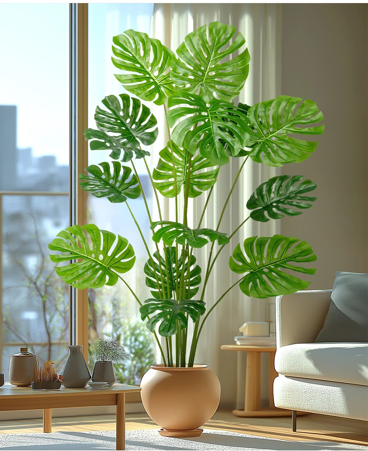 Monstera Deliciosa Artificial Indoor/Outdoor Green Grass Tree Big PE Plastic Faux Design for Home Easter Occasions Office manufacture