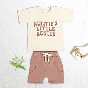 Newest Sale Custom Printing Newborn Short Sleeve T-shirt and Shorts Casual Baby Clothing Sets with Side Pockets