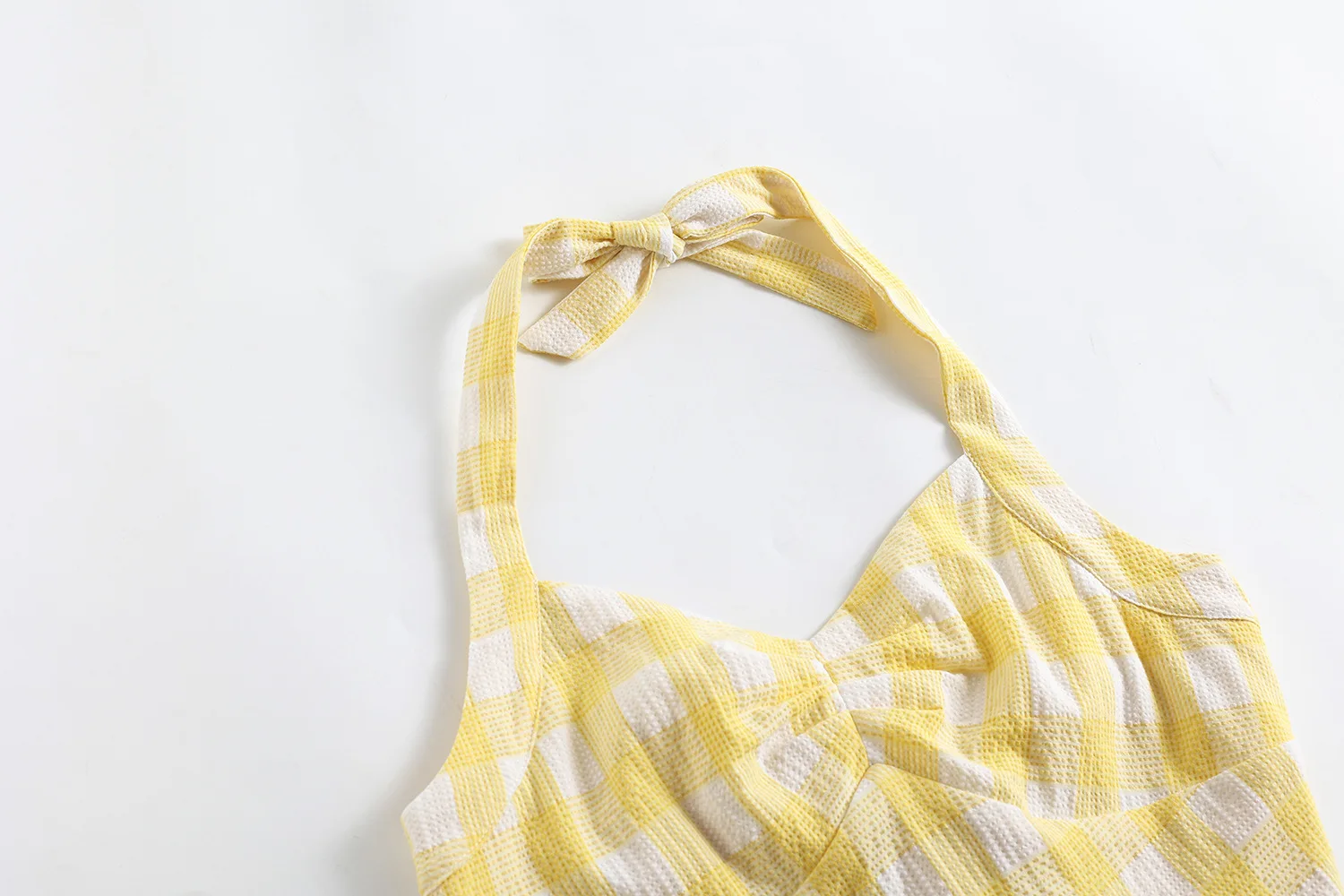 Summer Halter Yellow Plaid Dress for Women 1950s Vintage Sleeveless Pin up  Party Dresses
