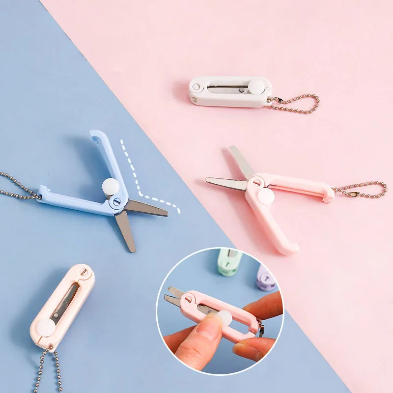 Small Scissors Foldable Mini Cutting Shears Folding Shear Keychain for Kids DIY