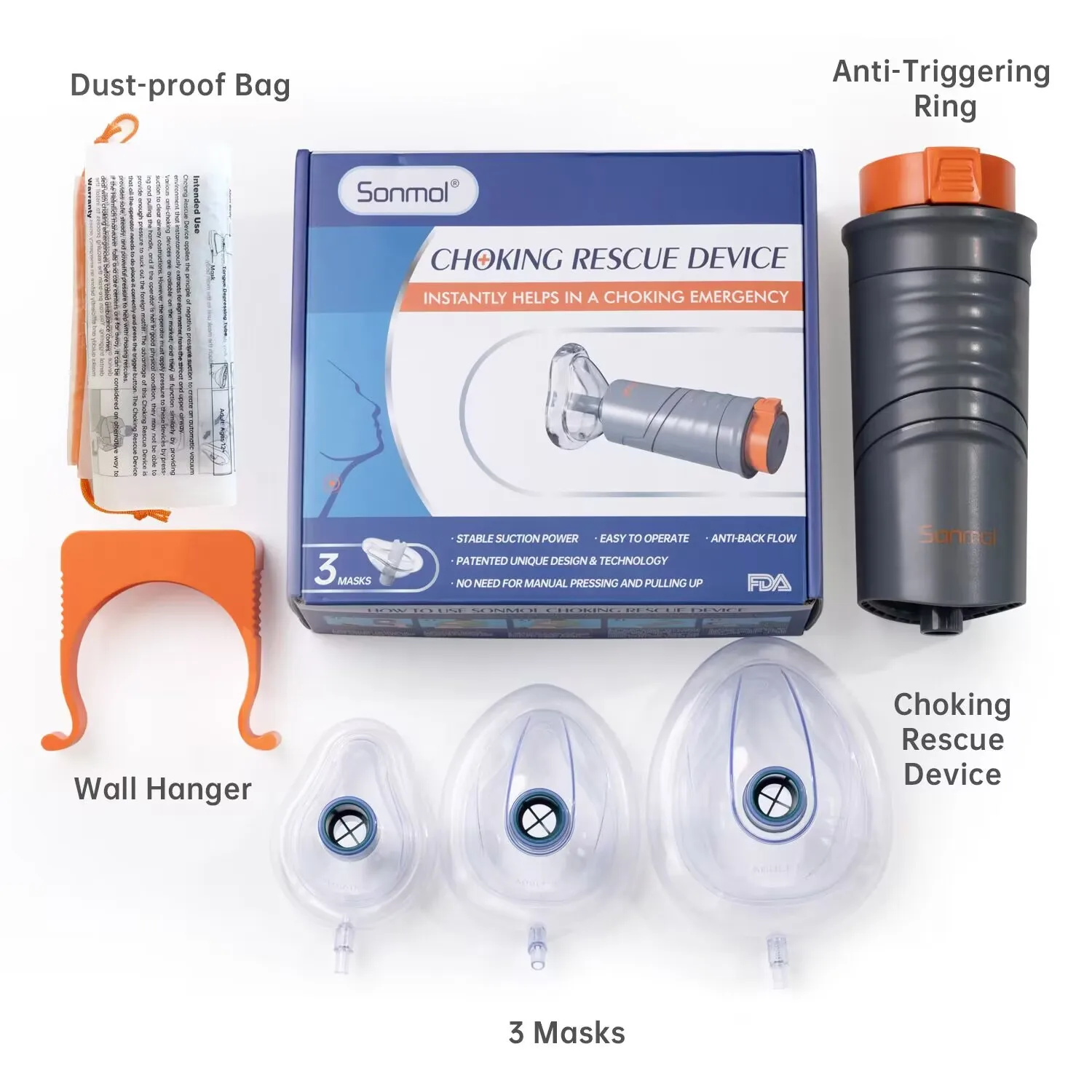 Portable Anti Choking Device Strong Suction Automatic Choking Rescue Device for Kids and Adults with 3 Masks
