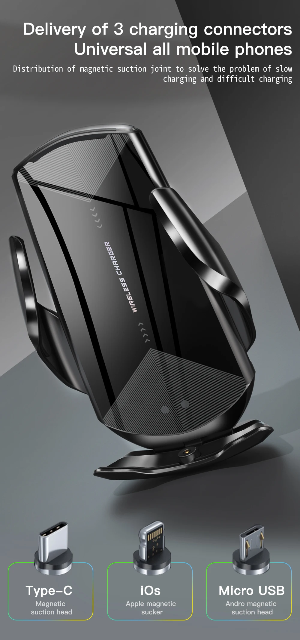 
 Лидер продаж на Amazon, Быстрое беспроводное автомобильное зарядное устройство Q2 10 Вт с инфракрасным автоматическим датчиком для смартфона  