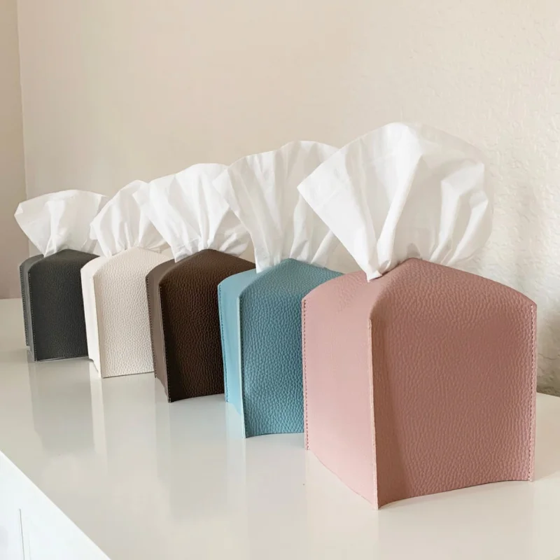 Tissue Box Cover Holder Square Pu Leather Facial Tissue Box Roll