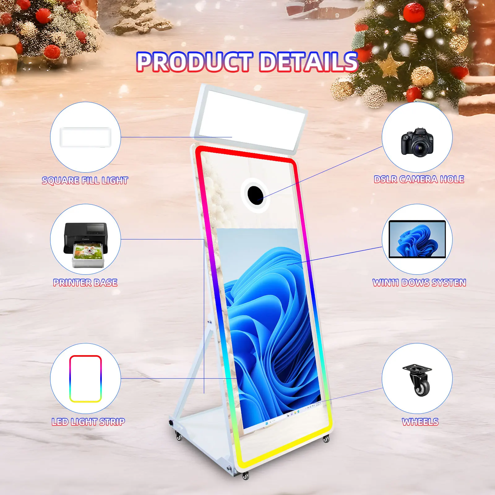 Cabine fotográfica digital retangular com tela sensível ao toque de 32 e 43 polegadas, espelho mágico para selfies e eventos._voghion.com
