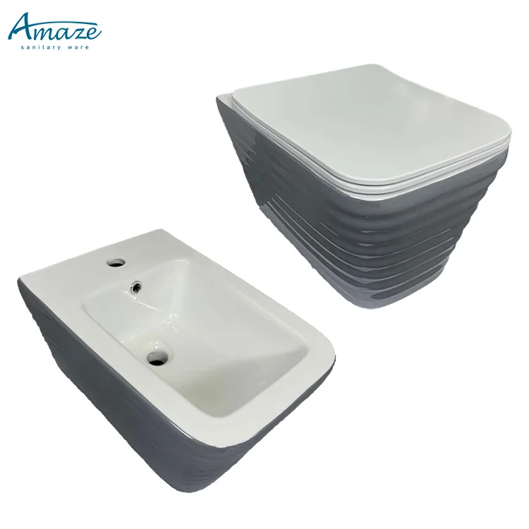 Modern ceramic sanitary ware gray color wall mount latest toilet set bath design wall hung toilet bowl