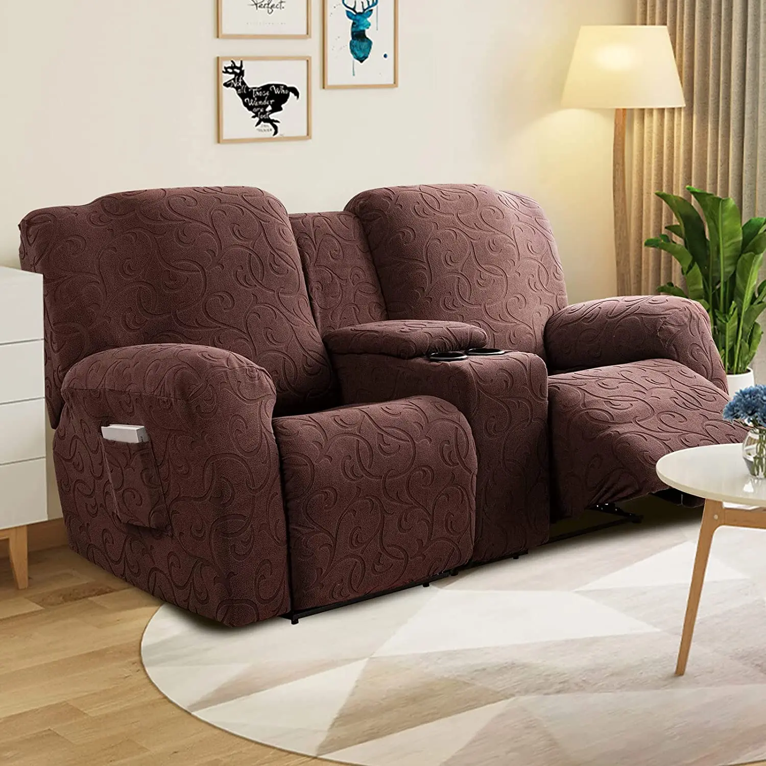 Reclining Sofa Slipcover with Cup Holder With Pocket Thickened Full-Cover  Recliner Sofa Cover