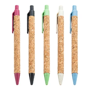 Wood Grain Plastic Gel Pen Wheat Straw Cork Retractable Ballpoint Pen Advertising Gift Promotional Pen