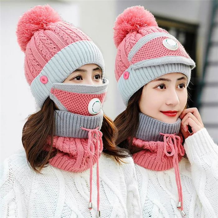ladies pink hat and scarf set