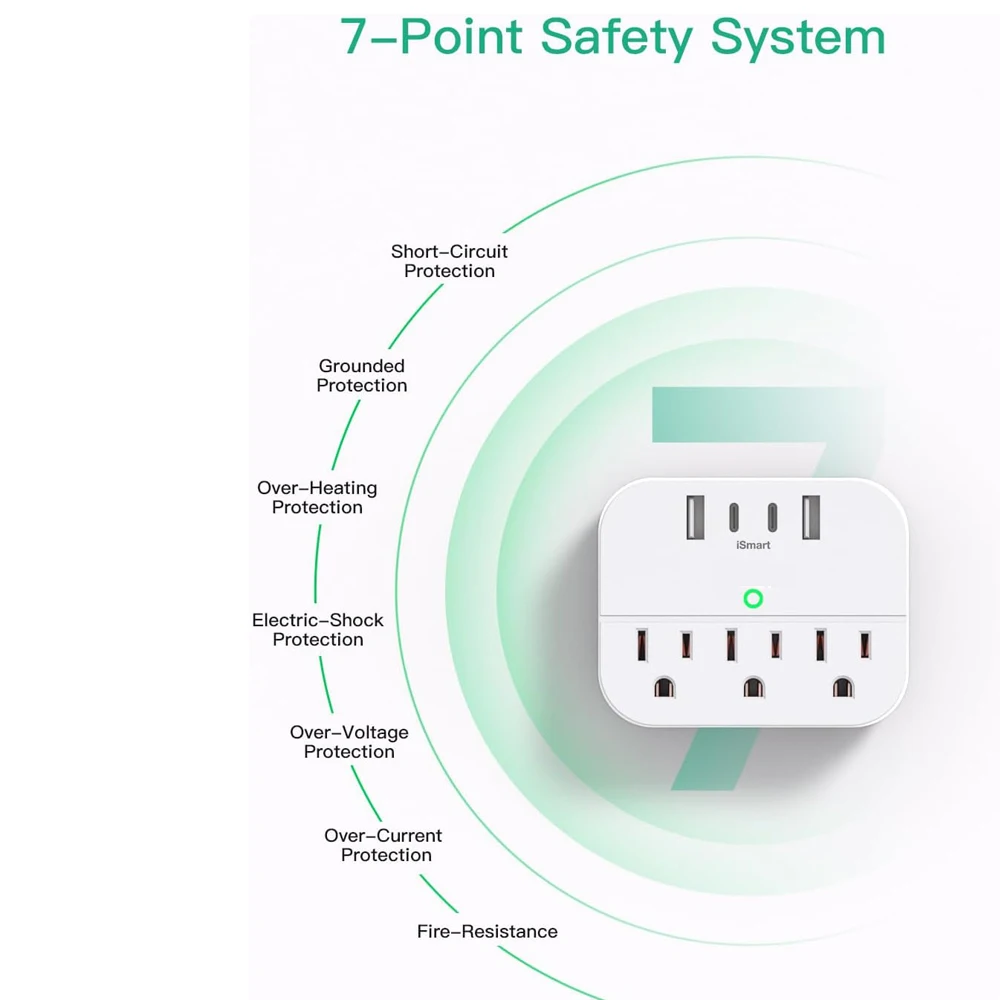Foldable Plug Cruise Power Strip USB-C Outlet Extender Travel Essentials Wall Socket 15A Rated Current 125V No Surge Protector