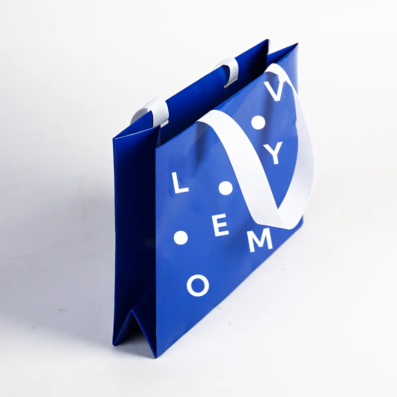 OPACK Custom Colored M-Shaped Japanese Bottom Fold Paper Bags Recyclable Shopping Handbag with Ribbon Accessory Personalize Logo