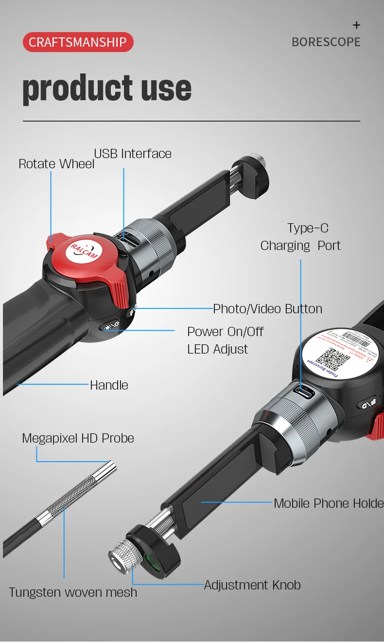 Ralcam Android And Ios Steerable Borescope Odm Oem Ip67 2 Way 360 ...