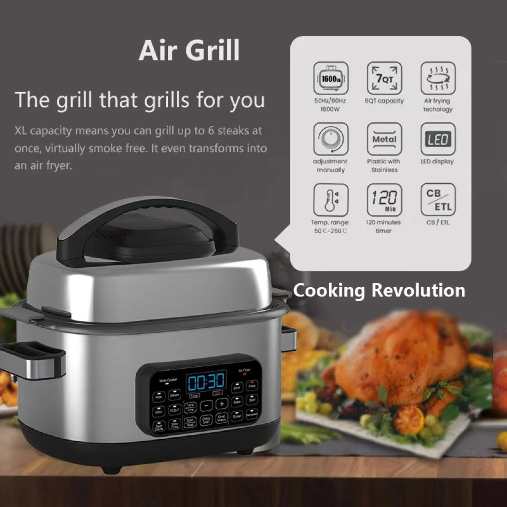 Smokeless Grill 6l Stainless Steel With Needle Multi Digital Steak Air