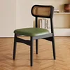 Legno Massello Nero - Intreccio in Rattan - Pelle in Microfibra Verde