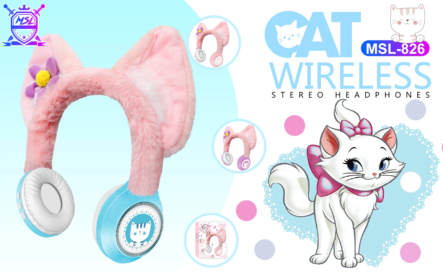 Écouteurs sans fil MSL-826 Nouveau casque Headworn Cartoon avec indicateur de batterie LED