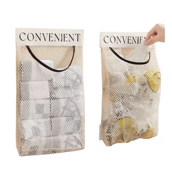 YA SHINE  Wall Mount Mesh Grocery Bag Holder with Magic Tape plastic bag holder grocery bag holder for kitchen