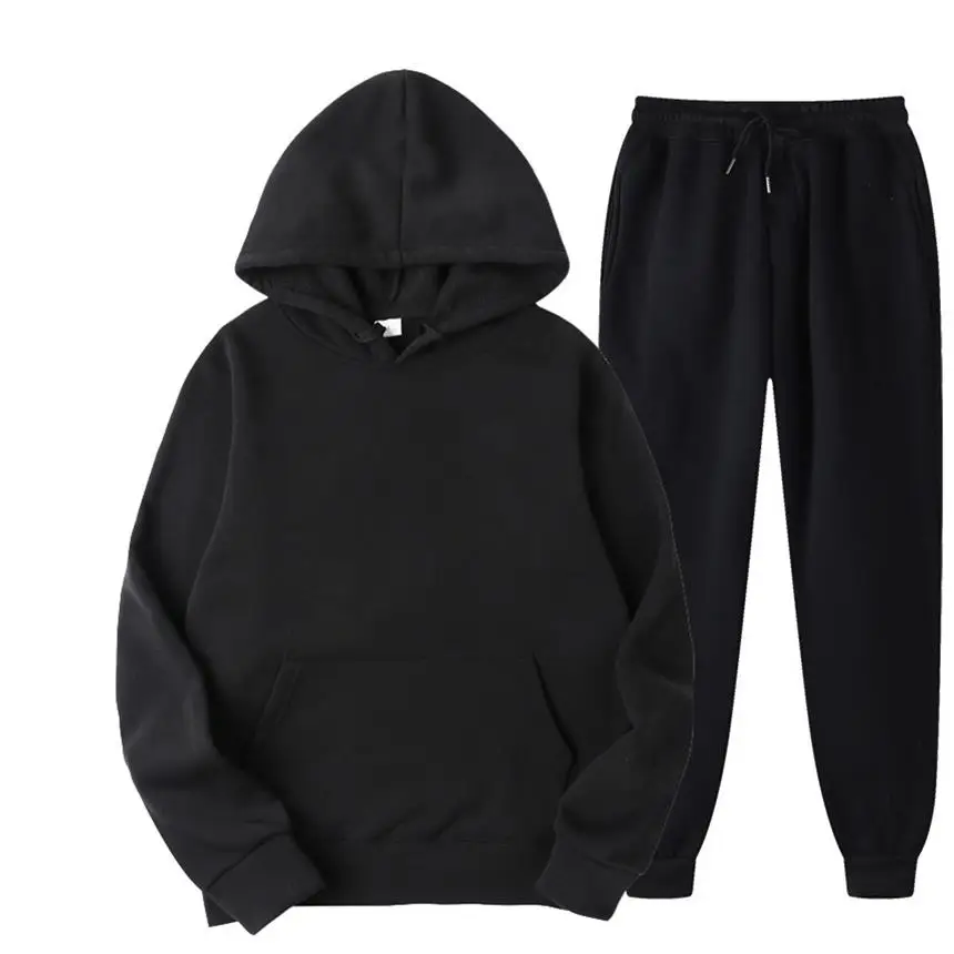 Wholesale Blank Male Cotton Hoodie Two Piece Sweatpants Sweatsuit Men