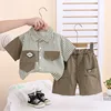 green brocade bb strip shirt short sleeve suit