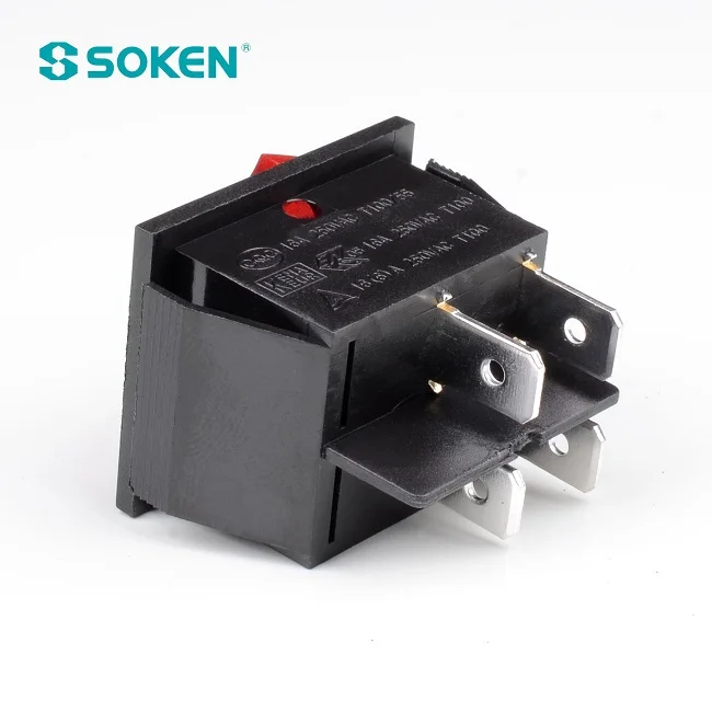 3PCS SOKEN RK1-14 Rocker Power Switch 16A 250VAC 16A 125VAC T100 3 Pin Red Lamp 