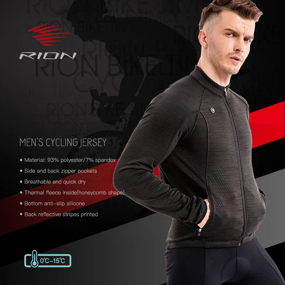 L RION Men's Thermal Cycling Jacket Bike Winter Jacket Fleece Warm Up Rear Zipper Pockets 
