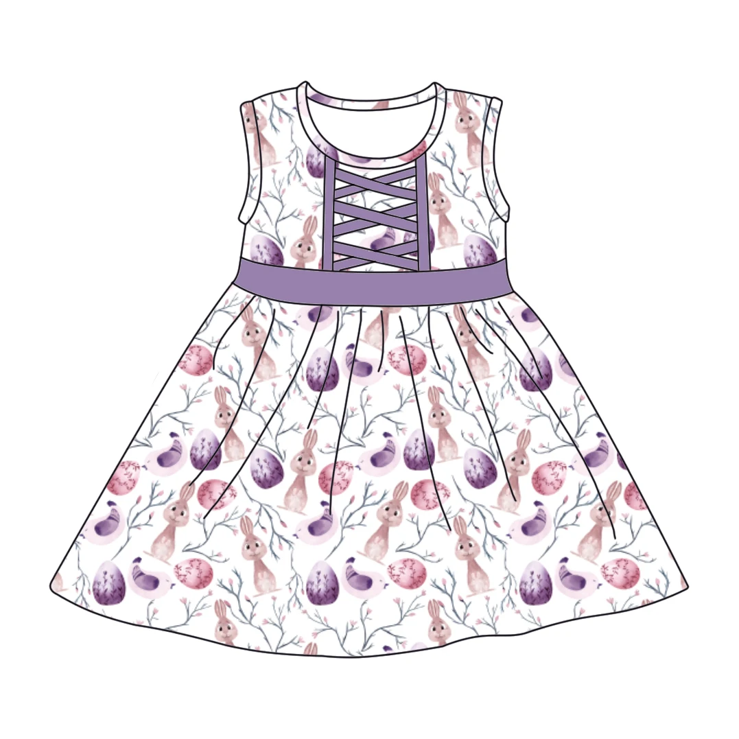 Qingli ODM Easter Day Custom Pattern Sweet Wholesale Dress New Girl's Family Clothes Children Sleeveless Baby Party Dress