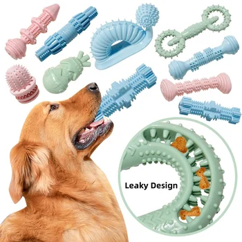 Pet Toys Bone Type Bite Resistant Molar Tooth Cleaning Dog Toys TPR Leaky Food Dog Chew Toys