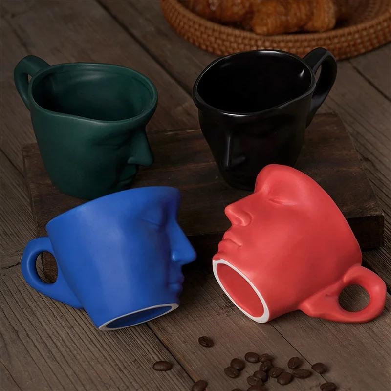 Nordic Ceramic Coffee Mug Unique 100ml/260ml Face Sculpture Design Wholesale Espresso Cup for Cafe Shop and Party Occasions