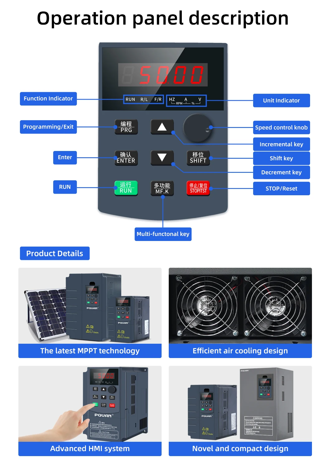 Single Phase 220V VFD AC Drive Built-in MPPT Controller Solar Pump Inverter for Compressor for Agricultural Irrigation Systems manufacture