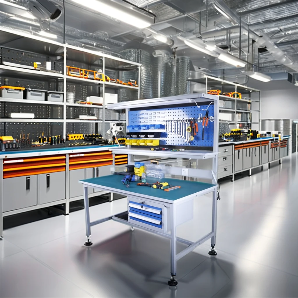 Hot Sell Adjustable Anti-static Computer Repair Workbench with Double Layered Drawer and Sockets Workshop Used