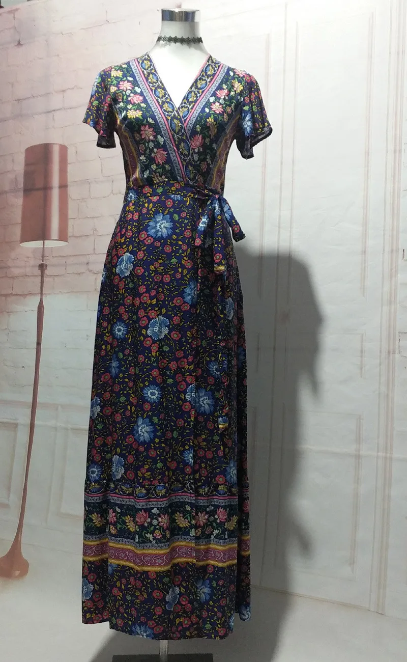 Looking up chic women bohemian casual maxi beach dress