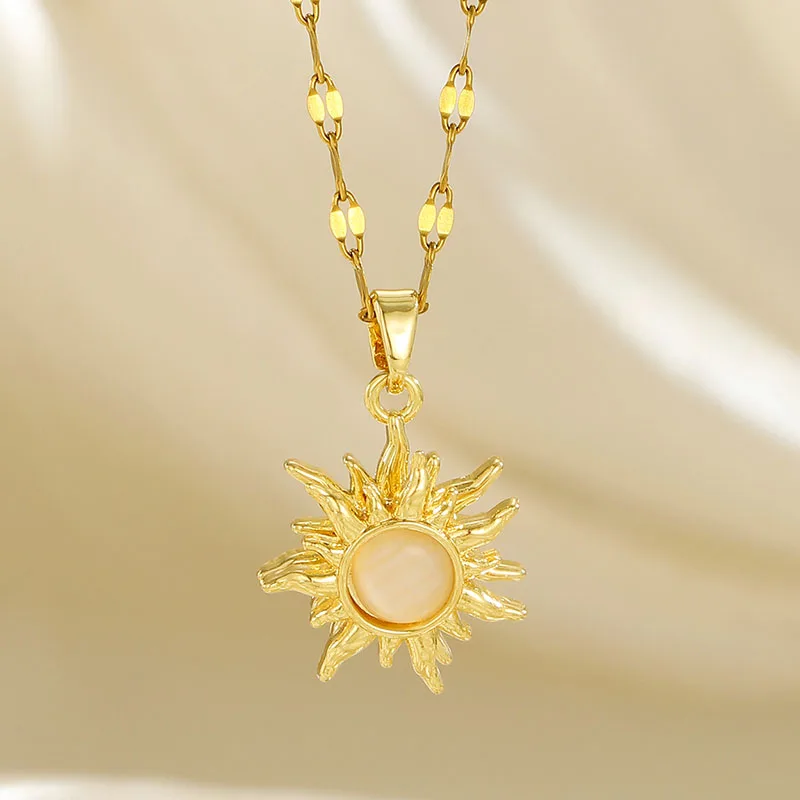 Gold Moonstone Sun Spinner Necklace - Stress Relief