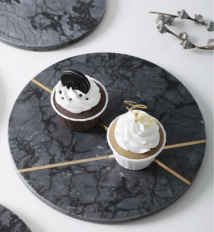 Оптовая продажа новый дизайн круглая мраморная разделочная доска с золотистой медной линией для домашнего