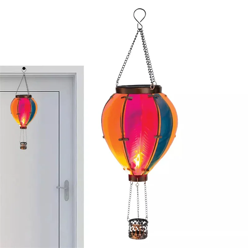Lanterna Solare A Mongolfiera Con Colibrì, In Vetro E Metallo, Luce Fiammella, Impermeabile Per Giardino - 5