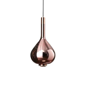 Hanging Ceiling Led Rain Drop Pendant Suspended Smoky Transparent Champagne Rosey Gold Glass Chandelier