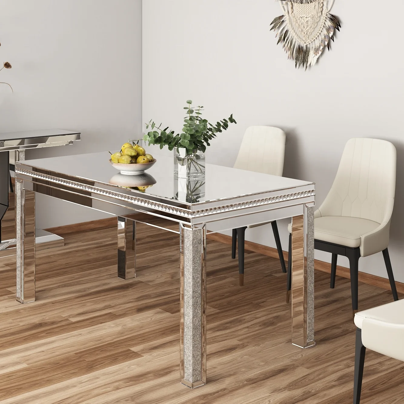 2022 Brand New Mirrored Dinning Table with Fireplace on Top with LED Electric Fire with Heater for Dining Room