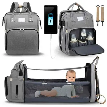 New arrival Folding Waterproof Maternity Handbag Stroller baby Nappy Bag Bed Backpack Diaper Bag with Bassinet for mom
