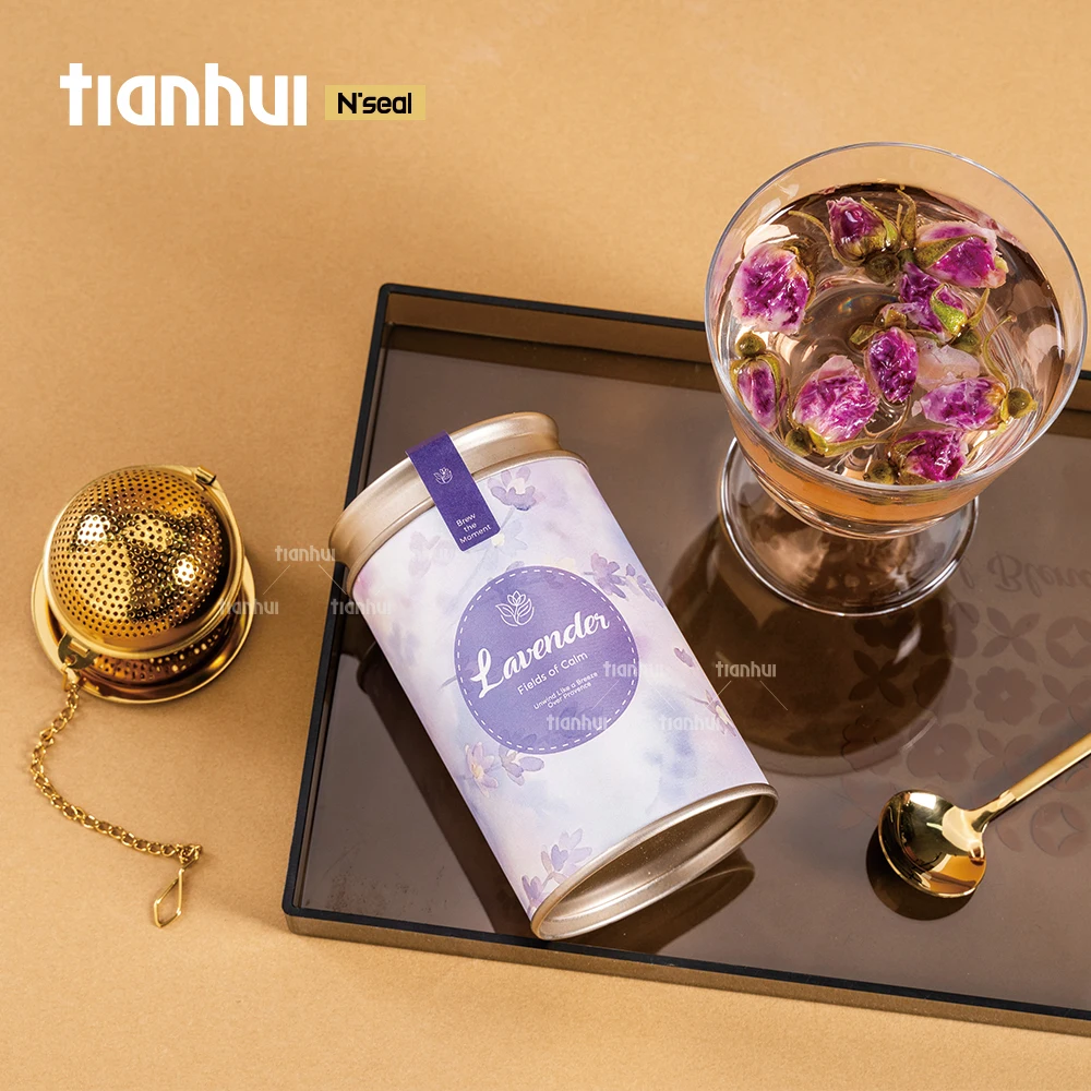 علبة شاي مستديرة فارغة تيانهوي مع غطاء مزدوج لتغليف هدايا الشاي