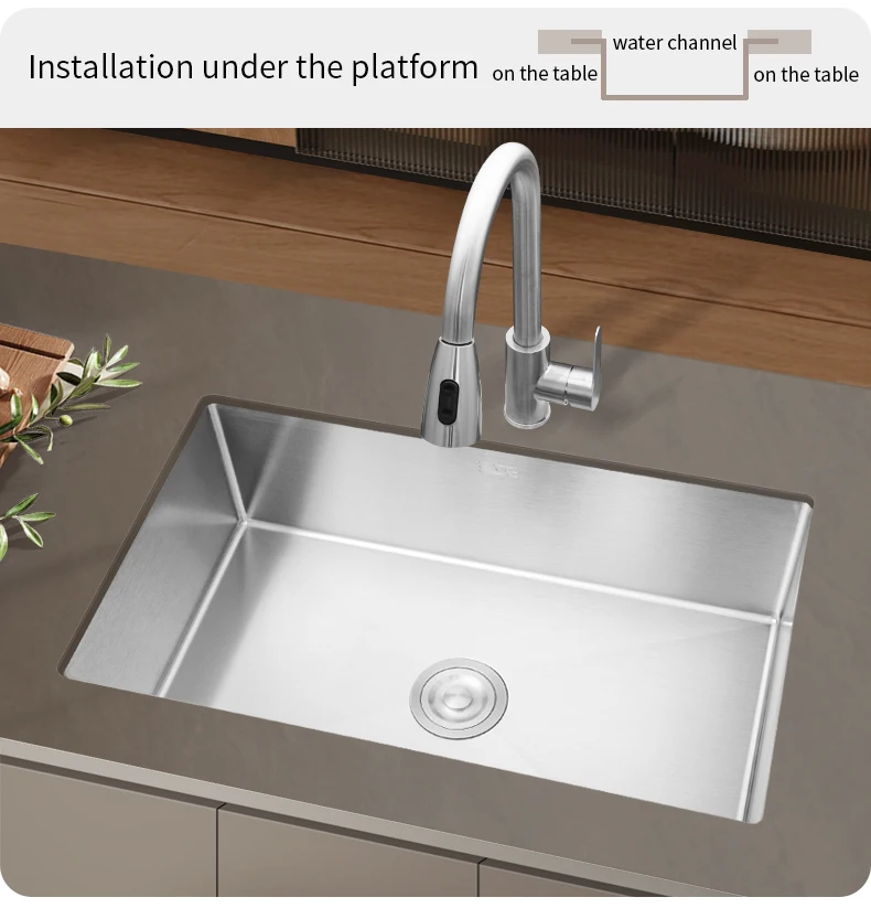 Sus304 Stainless Steel Washing Basin Wire Drawing Manual Sink Under The ...