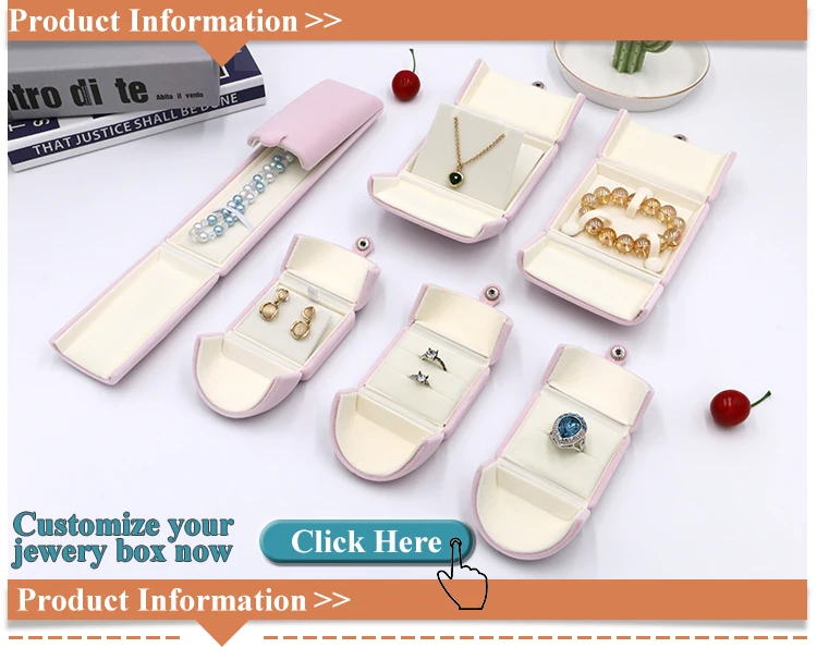 Double Open Velvet Pink Box Jewelry Flannel Suede Necklace Box Jewelry