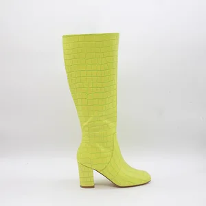 BUSY GIRL HQ1117 Women Boots Winter Versatile Crocodile-Patterned Pointed-Toe Chunky High-Heeled Knee-High Boots for Women 2026